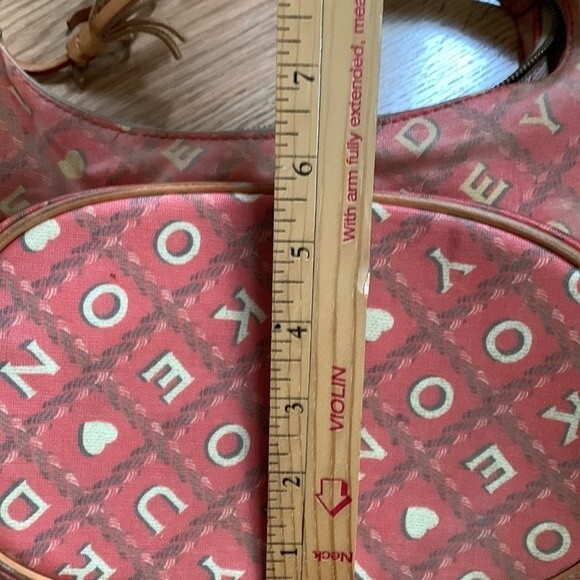 Dooney & Bourke Red Tan Coated Fabric Tan Leather Signature Print Shoulder Bag - Picture 15 of 15